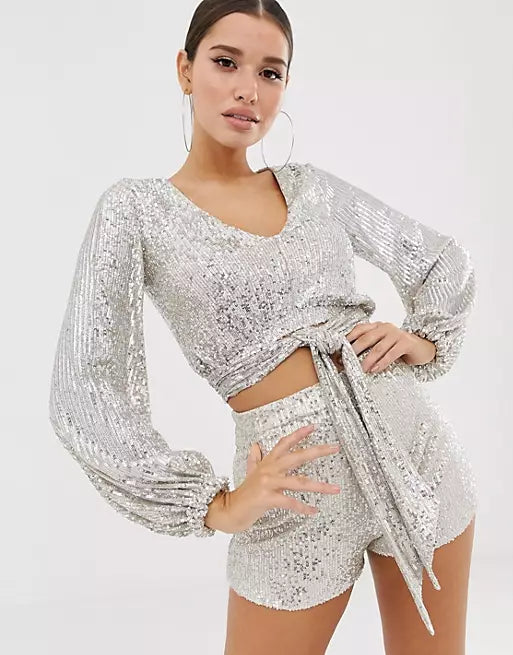 CLUB L SILVER SEQUIN CO-ORD SIZE UK 10