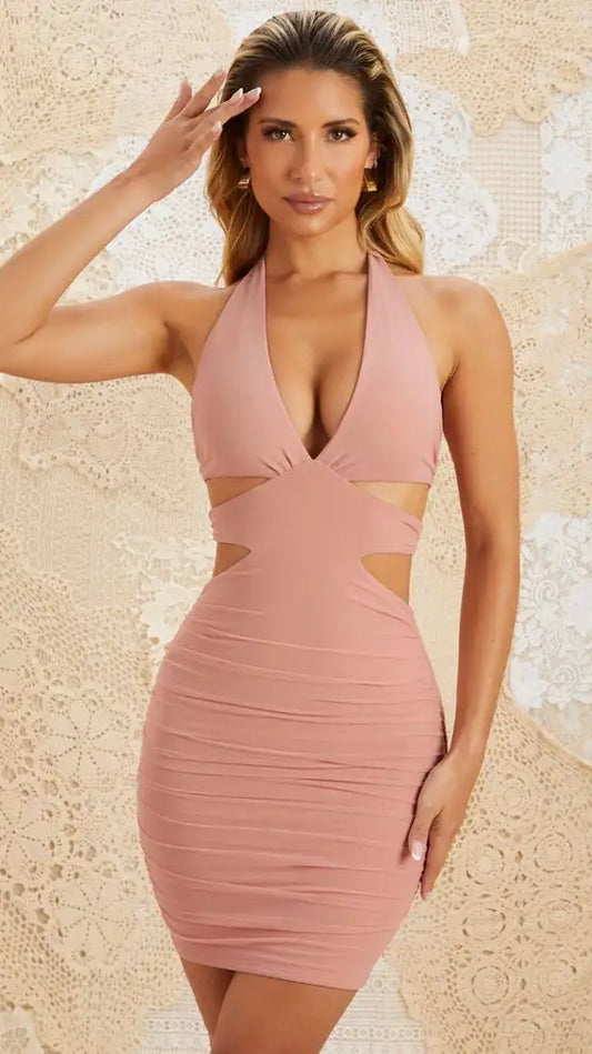 OH POLLY BLUSH PINK CUT OUT DRESS SIZE UK 10