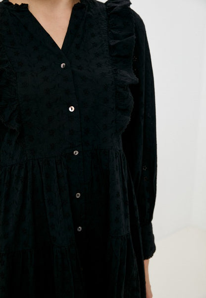 BLACK BRODERIE SHIRT DRESS SIZE UK 10