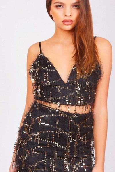 BLACK GOLD SEQUIN CO ORD SIZE UK 6 - NOTHING TO WEAR | NEW & PRE-LOVED FASHION | UAE