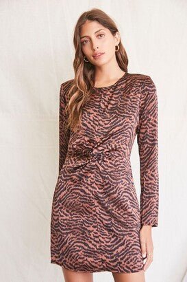 BROWN ANIMAL TWIST FRONT DRESS SIZE UK 8-10 - NOTHING TO WEAR | NEW & PRE-LOVED FASHION | UAE