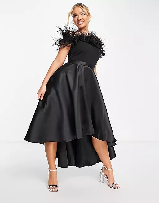 GODIVA BLACK FEATHER GOWN SIZE UK 16 - NOTHING TO WEAR | NEW & PRE-LOVED FASHION | UAE