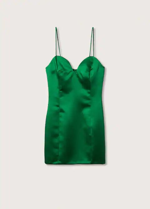 MANGO GREEN SATIN BODYCON DRESS SIZE UK 12 - NOTHING TO WEAR | NEW & PRE-LOVED FASHION | UAE