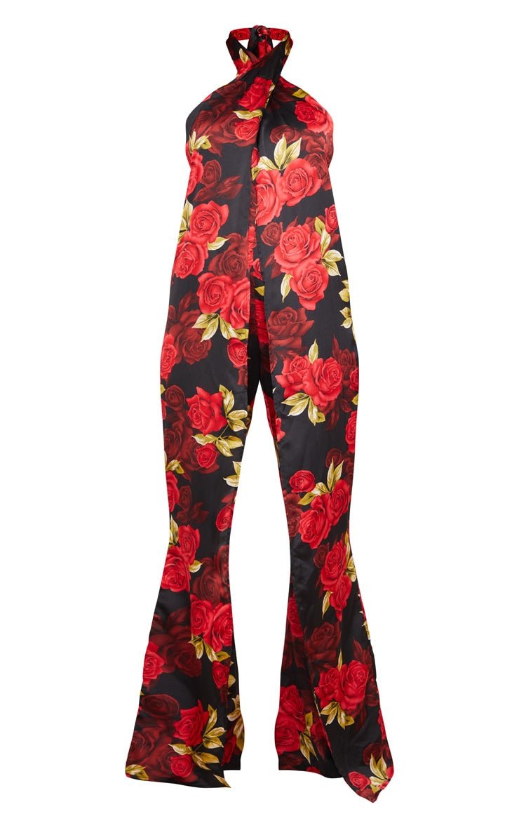 PLT BLACK RED ROSES JUMPSUIT SIZE UK 10 - NOTHING TO WEAR | NEW & PRE-LOVED FASHION | UAE