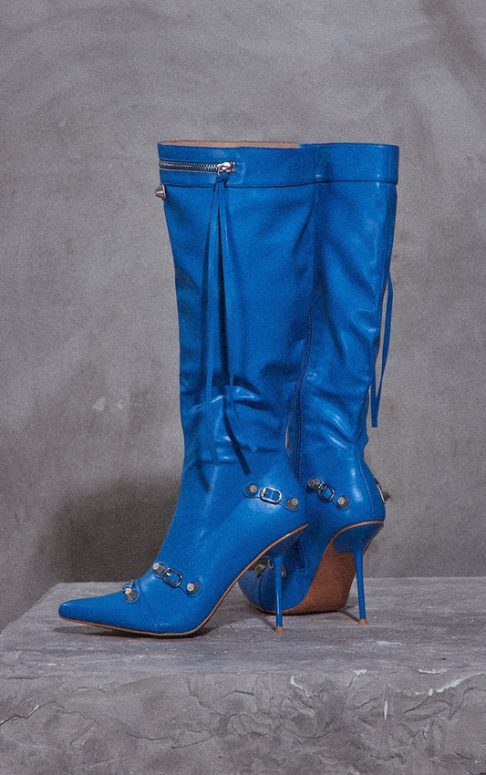 PLT BLUE PU ZIP DETAIL BOOTS SIZE UK 4 - NOTHING TO WEAR | NEW & PRE-LOVED FASHION | UAE