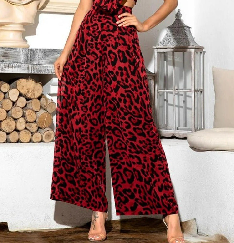 RED LEOPARD FLARE TROUSER SIZE UK 6 - NOTHING TO WEAR | NEW & PRE-LOVED FASHION | UAE