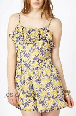 YELLOW & PURPLE FLORAL PLAYSUIT SIZE UK 12 - NOTHING TO WEAR | NEW & PRE-LOVED FASHION | UAE